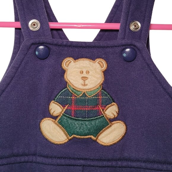 Vintage 12M Baby Embroidered Teddybear Cotton Blend Overalls - Picture 3 of 6